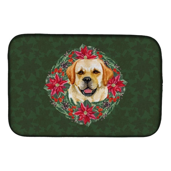 Carolines Treasures Golden Retriever Poinsetta Wreath Dish Drying Mat - CK1530DDM