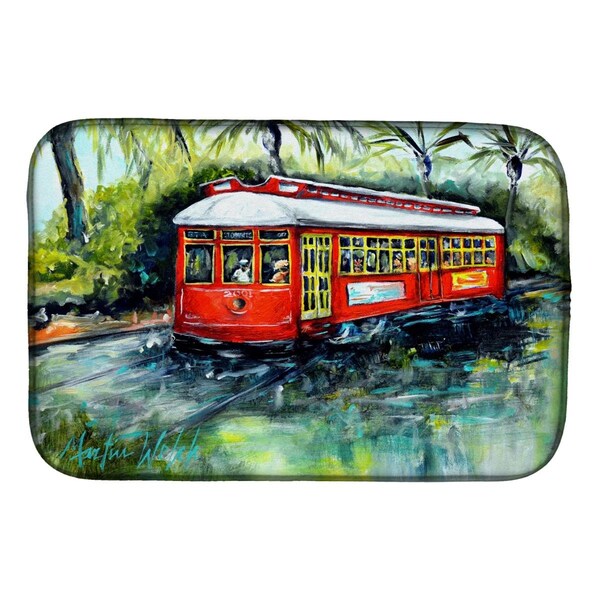 Carolines Treasures Little Red Street Car Dish Drying Mat - MW1278DDM