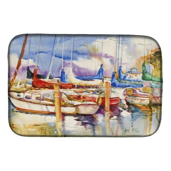 Carolines Treasures Run Away Sailboats Dish Drying Mat - JMK1072DDM