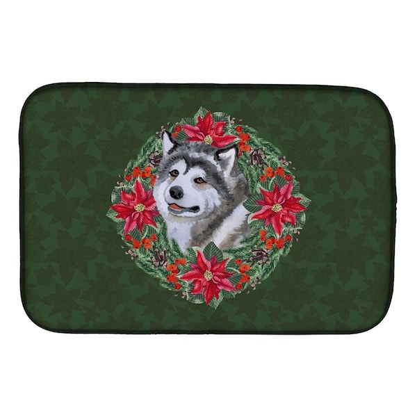 Carolines Treasures Alaskan Malamute Poinsetta Wreath Dish Drying Mat - CK1504DDM
