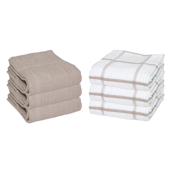 Monarch Brands Premier Kitchen Towels, Windowpane Pattern - Tan, 6PK - P-SC-KT6-WITAN