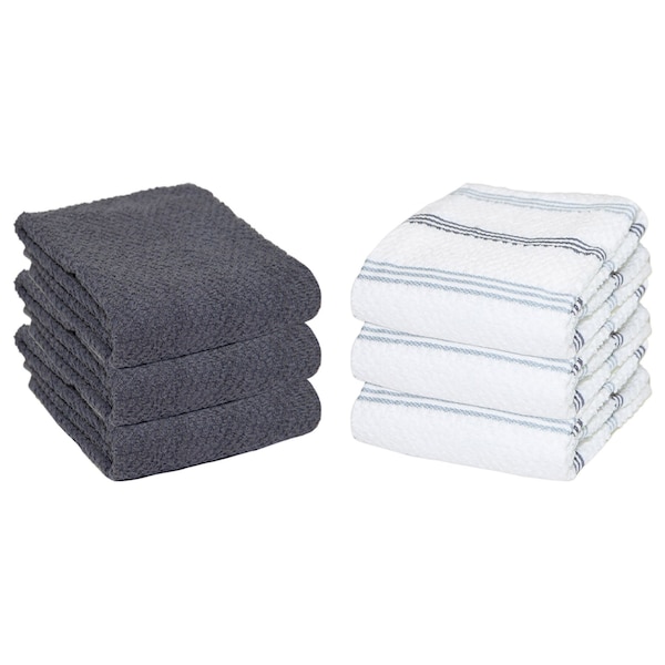 Monarch Brands Premier Kitchen Towels, Striped Pattern - SIlver, Gray, 6PK - P-SC-KT6-STSGR