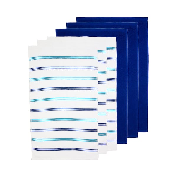 Monarch Brands Premier Kitchen Towels, Striped Pattern - Blue, Navy, 6PK - P-SC-KT6-STBNV