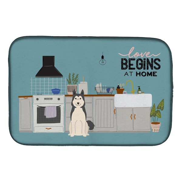 Carolines Treasures 14 x 21 in. West Siberian Laika Spitz Kitchen Scene Dish Drying Mat - CK7729DDM