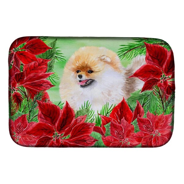 Carolines Treasures Pomeranian Poinsettas Dish Drying Mat - CK1330DDM
