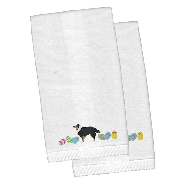 Carolines Treasures Sheltie Easter White Embroidered Plush Hand Towel - CK1685KTEMB