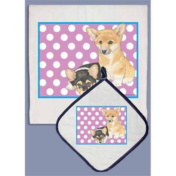 Pipsqueak Productions Pipsqueak Productions DP887B Corgi Welsh Pembroke Dish Towel And Pot Holder Set - DP887B
