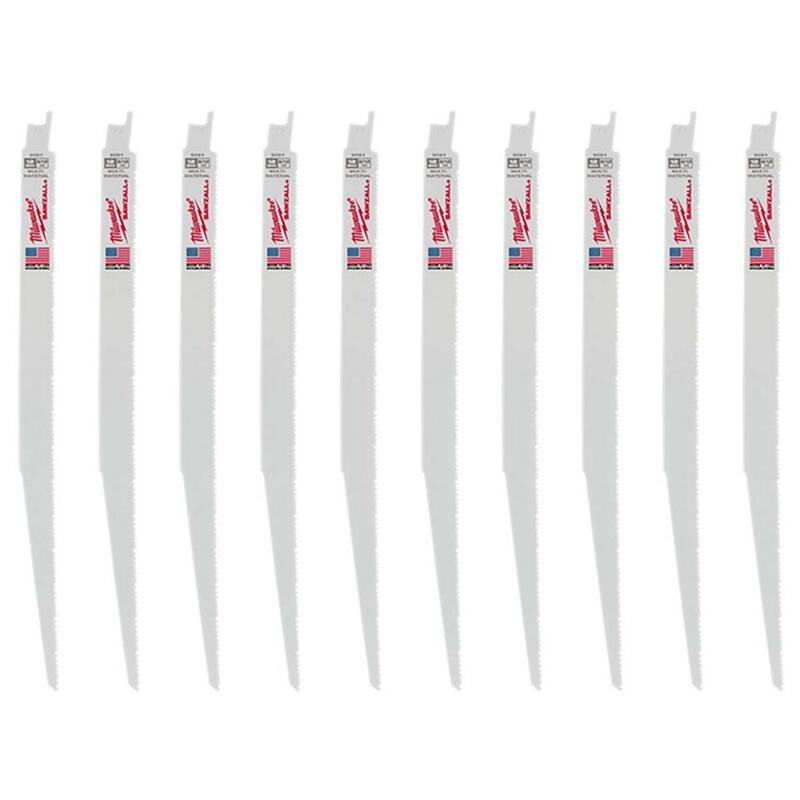 Cuchillas de sierra recíproca Milwaukee de 12 pulgadas, 8/12 dientes por pulgada, para corte de materiales múltiples (paquete de 10) - 48-00-5094-10X