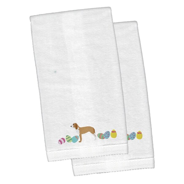 Carolines Treasures Sabueso Espanol Easter White Embroidered Plush Hand Towel - CK1688KTEMB