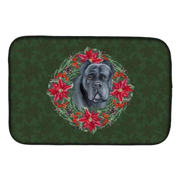 Carolines Treasures Cane Corso Poinsetta Wreath Dish Drying Mat - CK1560DDM