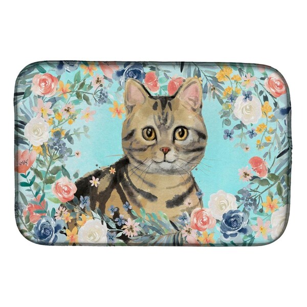 Carolines Treasures American Shorthair Brown Tabby Spring Flowers Dish Drying Mat - CK3387DDM