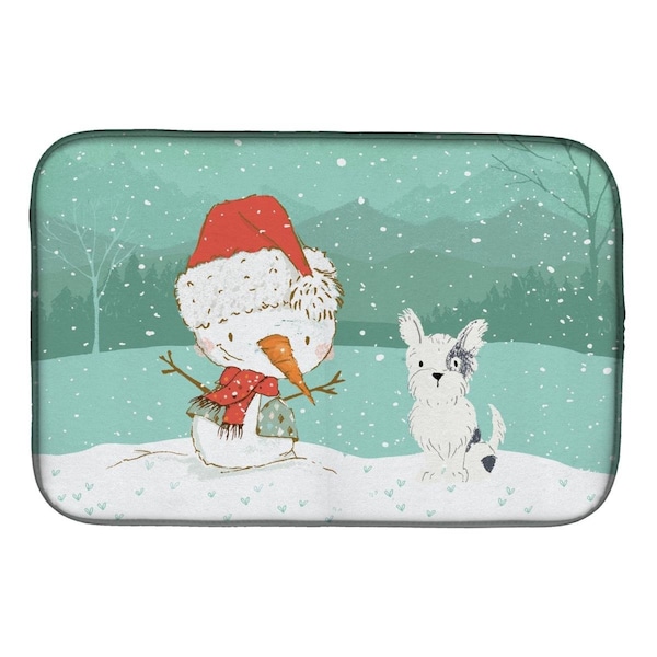 Carolines Treasures Black & White Terrier Snowman Christmas Dish Drying Mat - CK2095DDM