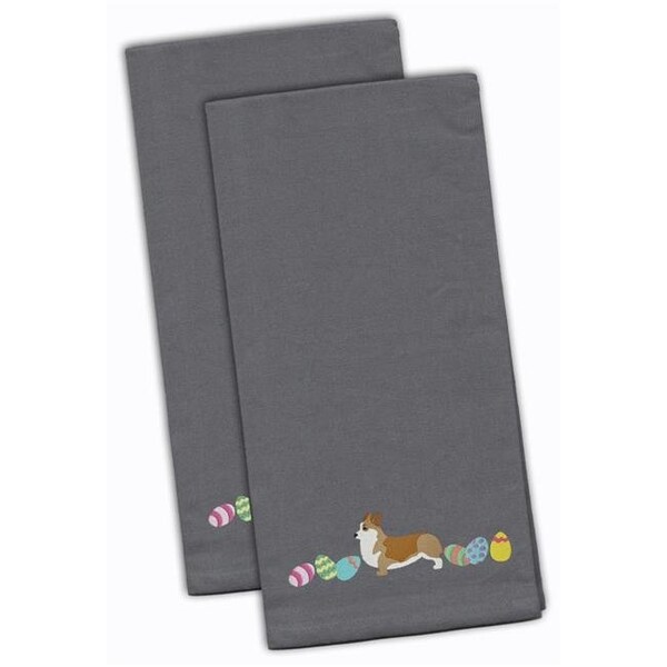 Carolines Treasures Carolines Treasures CK1629GYTWE Corgi Easter Gray Embroidered Kitchen Towel - Set of 2 - CK1629GYTWE