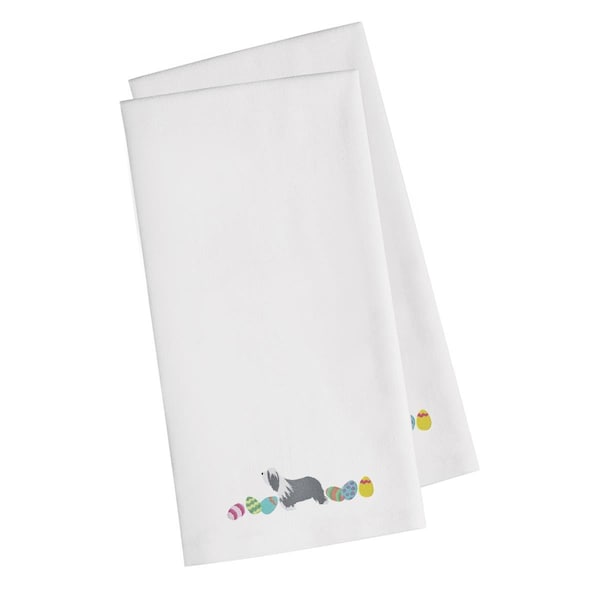 Carolines Treasures Bearded Collie Easter White Embroidered Kitchen Towel - CK1605WHTWE