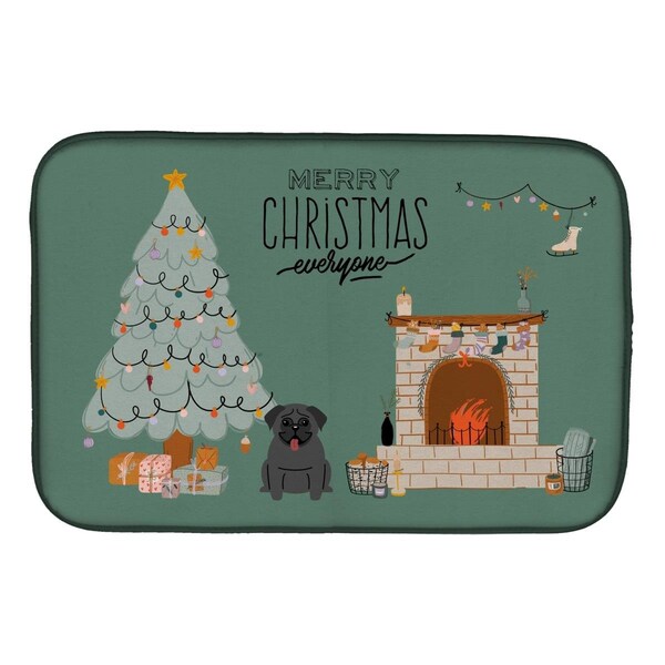 Carolines Treasures 14 x 21 in. Black Pug Christmas Everyone Dish Drying Mat - CK7569DDM