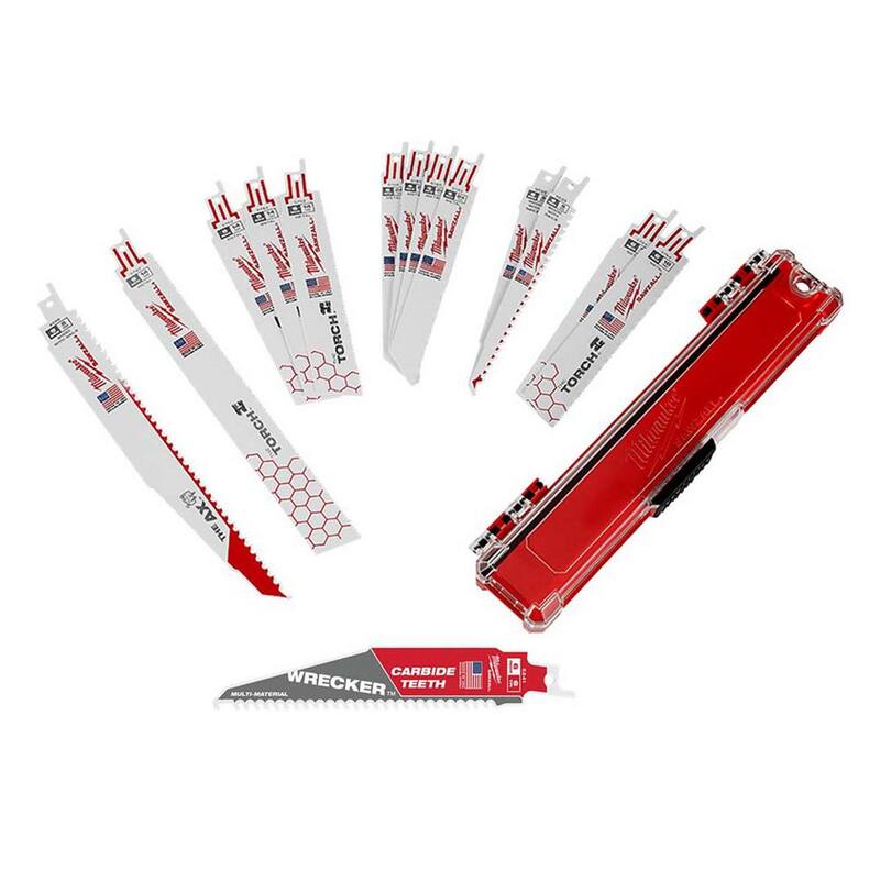 Set de hojas bimetálicas para cortar madera y metal incrustadas con clavos de demostración de Milwaukee y hoja WRECKER de carburo de 6 pulgadas y 6 TPI para cortar materiales múltiples SAWZALL (paquete de 14) - 49-22-1113-48-00-5241