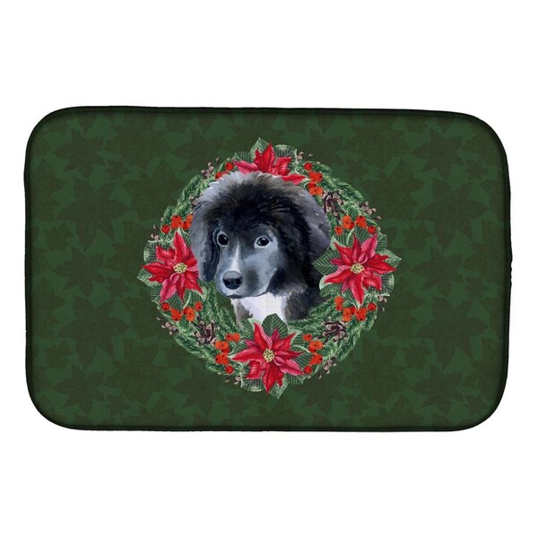 Carolines Treasures Newfoundland Puppy Poinsetta Wreath Dish Drying Mat - CK1565DDM