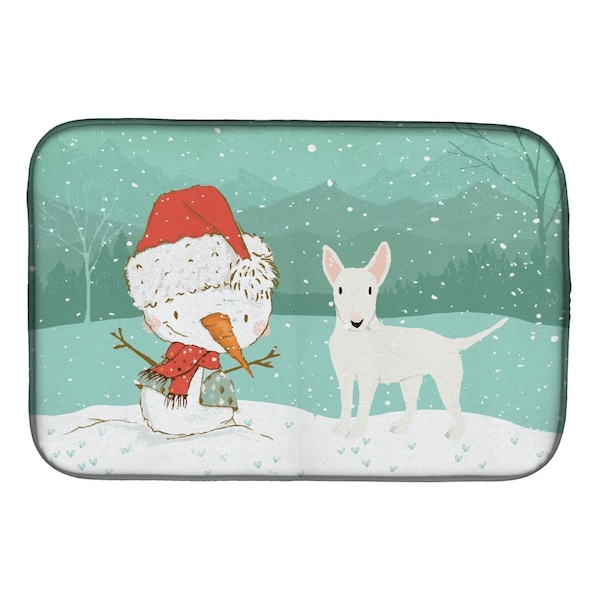 Carolines Treasures White Bull Terrier Snowman Christmas Dish Drying Mat - CK2058DDM