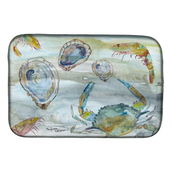 Carolines Treasures Crab; Shrimp & Oyster Watercolor Dish Drying Mat - SC2010DDM