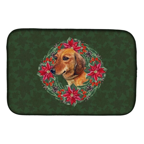 Carolines Treasures Dachshund Poinsetta Wreath Dish Drying Mat - CK1518DDM