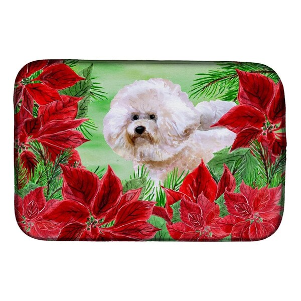 Carolines Treasures Bichon Frise No.2 Poinsettas Dish Drying Mat - CK1353DDM