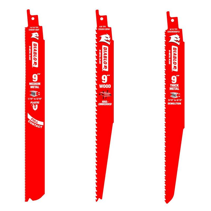 DIABLO 9 pulgadas Hojas reciprocantes bimetálicas para propósito general, corte de madera con clavos y metal de grosor mediano (paquete de 15) - DS09121414B15GS