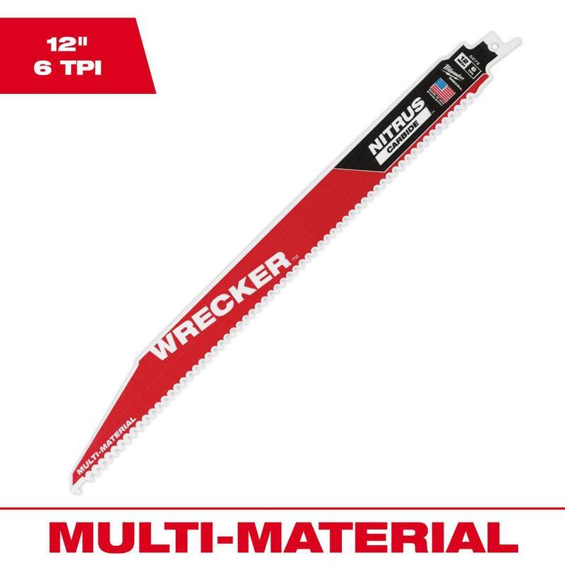 Milwaukee 12 pulgadas 6 TPI WRECKER Nitrus Carbide Teeth Hoja de sierra de sable para corte de materiales múltiples (paquete de 1) - 48-00-5273