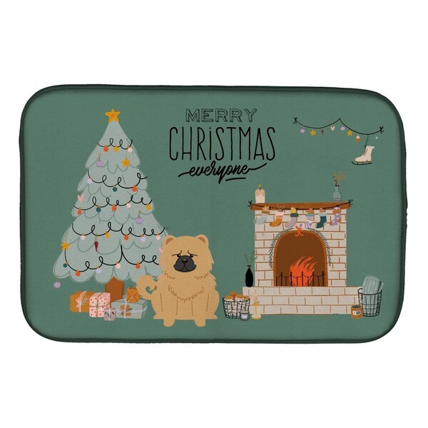 Carolines Treasures 14 x 21 in. Cream Chow Chow Christmas Everyone Dish Drying Mat - CK7707DDM