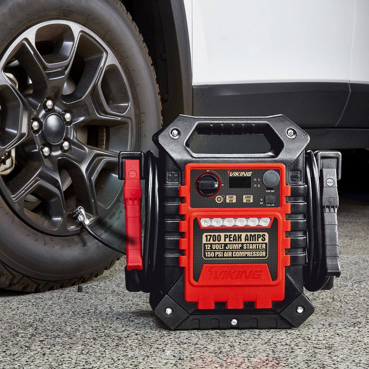 Arrancador de batería portátil Viking de 1700 amperios pico y paquete de energía con compresor de aire de 150 PSI - 57085