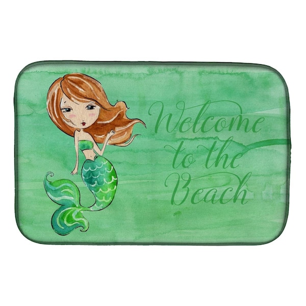 Carolines Treasures Mermaid Welcome Green Dish Drying Mat - BB8515DDM