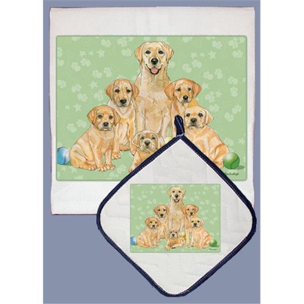Pipsqueak Productions Pipsqueak Productions DP551 Dish Towel and Pot Holder Set - Labrador Yellow Family - DP551