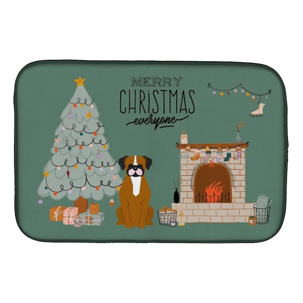 Carolines Treasures 14 x 21 in. Flashy Fawn Boxer Christmas Everyone Dish Drying Mat - CK7679DDM
