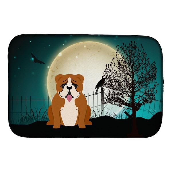 Carolines Treasures Halloween Scary English Bulldog Red White Dish Drying Mat - BB2310DDM