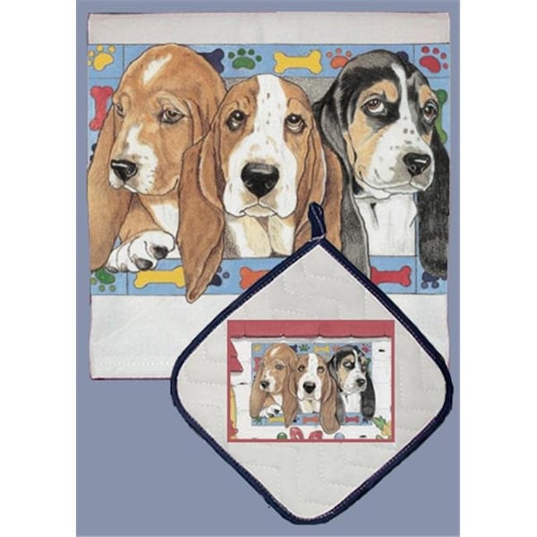 Pipsqueak Productions Pipsqueak Productions DP482 Dish Towel and Pot Holder Set - Basset - DP482