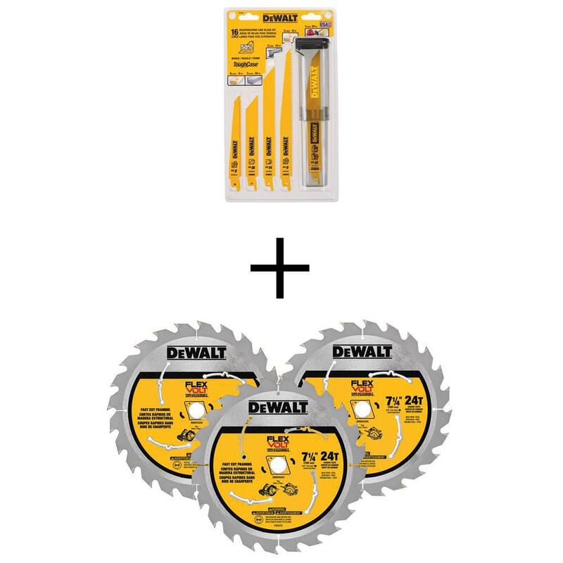 Juego de hojas de sierra reciproca bimetálicas DEWALT con estuche (16 piezas) y juego de hojas de sierra circular FLEXVOLT de 7-1/4 in. 24 dientes (3 piezas) - DW4899WAFV37243