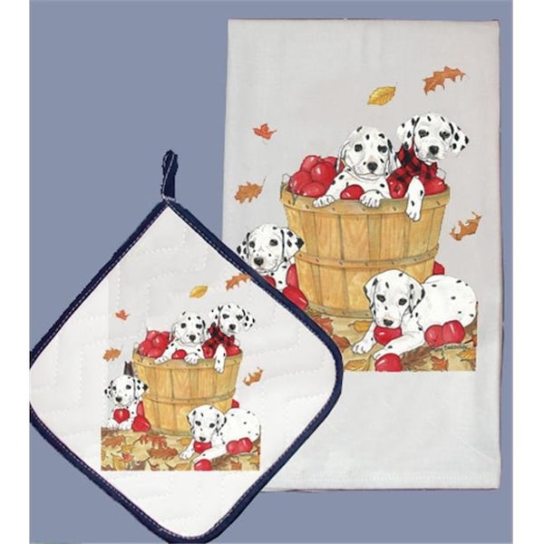 Pipsqueak Productions Pipsqueak Productions DP864 Dish Towel and Pot Holder Set - Dalmatian Apples - DP864