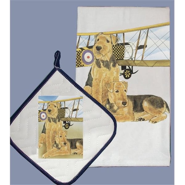 Pipsqueak Productions Pipsqueak Productions DP888 Dish Towel and Pot Holder Set - Airedale - DP888