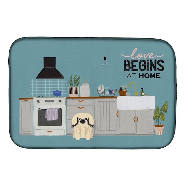 Carolines Treasures 14 x 21 in. Cream Pekingese Kitchen Scene Dish Drying Mat - CK7810DDM