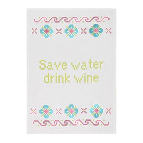 Tarifa Save Water Drink Wine Kitchen Hand Towel, Multi Color, 4PK - TA3673664