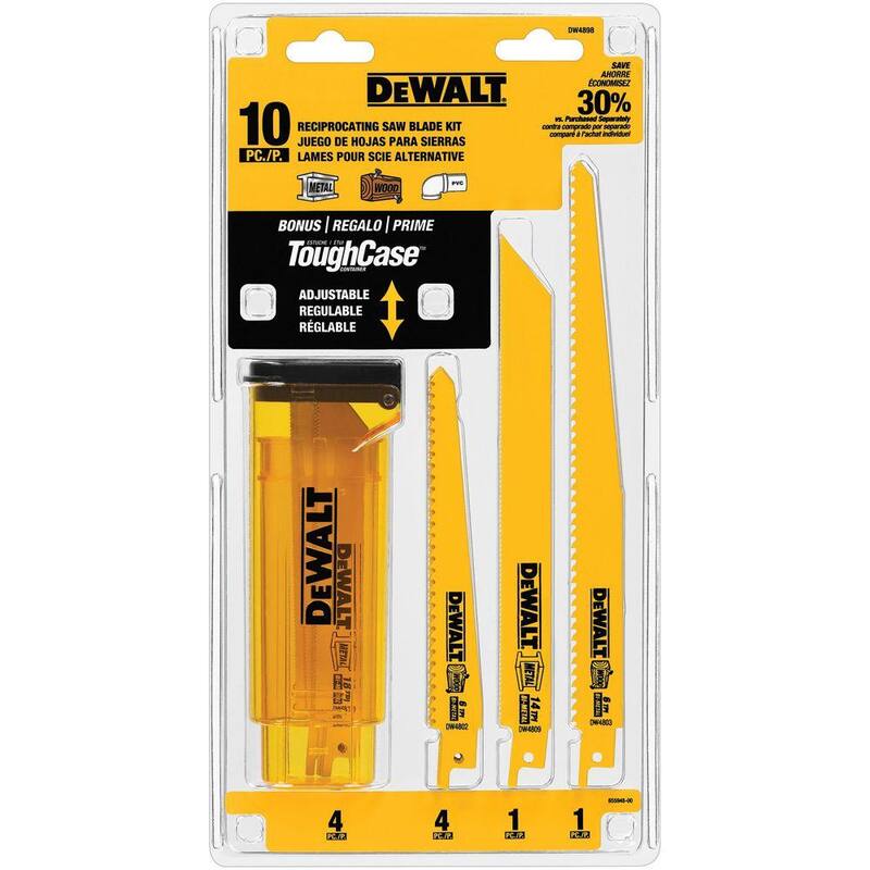 Juego de hojas de sierra reciproca bimetálicas DEWALT con estuche (10 piezas) con hoja de sierra circular de carburo de tungsteno de 7-1/4 pulgadas y 24 dientes (paquete de 3) - DW4898WFV37243