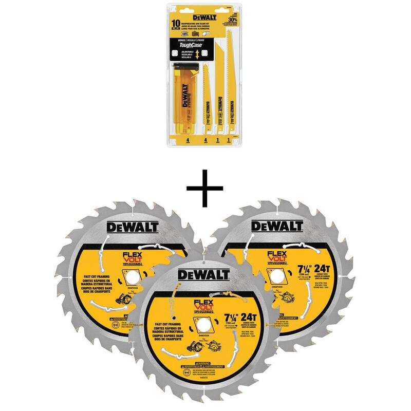 Juego de hojas de sierra reciproca bimetálicas DEWALT con estuche (10 piezas) con hoja de sierra circular de carburo de tungsteno de 7-1/4 pulgadas y 24 dientes (paquete de 3) - DW4898WFV37243