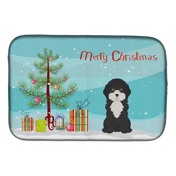 Carolines Treasures Black & White Cyprus Poodle Christmas Tree Dish Drying Mat - CK3497DDM