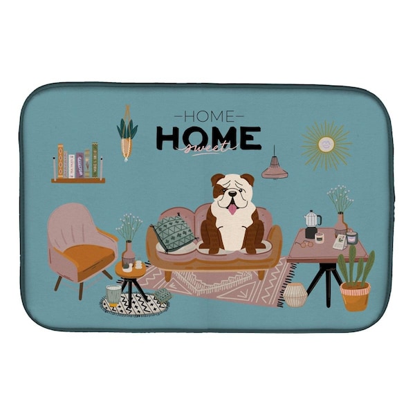 Carolines Treasures 14 x 21 in. Brindle White English Bulldog Sweet Home Dish Drying Mat - CK7966DDM