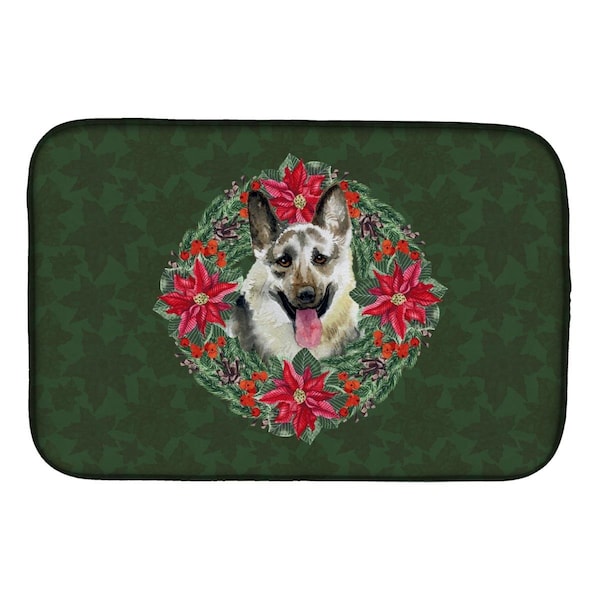 Carolines Treasures East-European Shepherd Poinsetta Wreath Dish Drying Mat - CK1515DDM