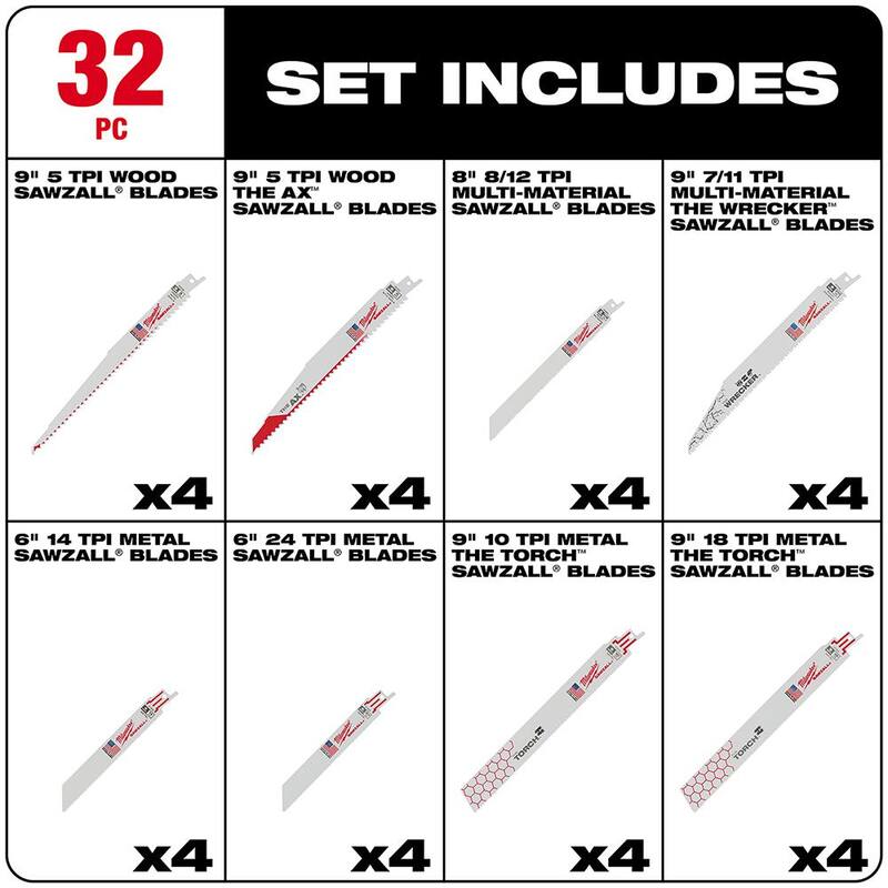 Juego de hojas de sierra de vaivén bimetálicas para cortar madera y metal Milwaukee SAWZALL W/Hole Dozer Juego de sierra de agujero bimetálico (39 piezas) - 49-22-1132-49-22-4038