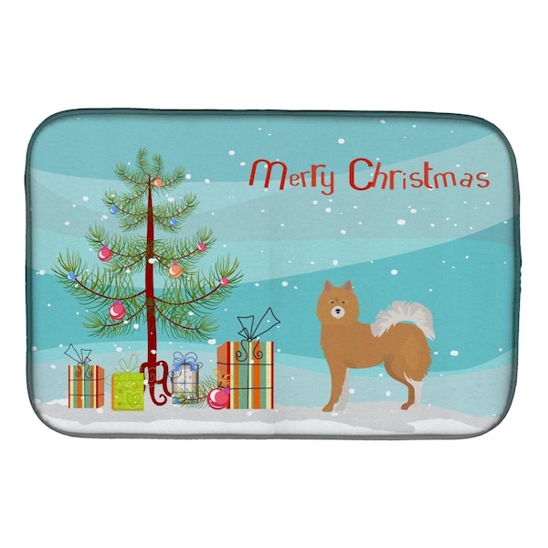 Carolines Treasures Brown & White Elo Dog Christmas Tree Dish Drying Mat - CK3451DDM