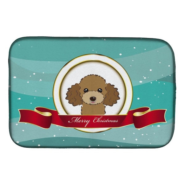 Carolines Treasures Chocolate Brown Poodle Merry Christmas Dish Drying Mat - BB1566DDM