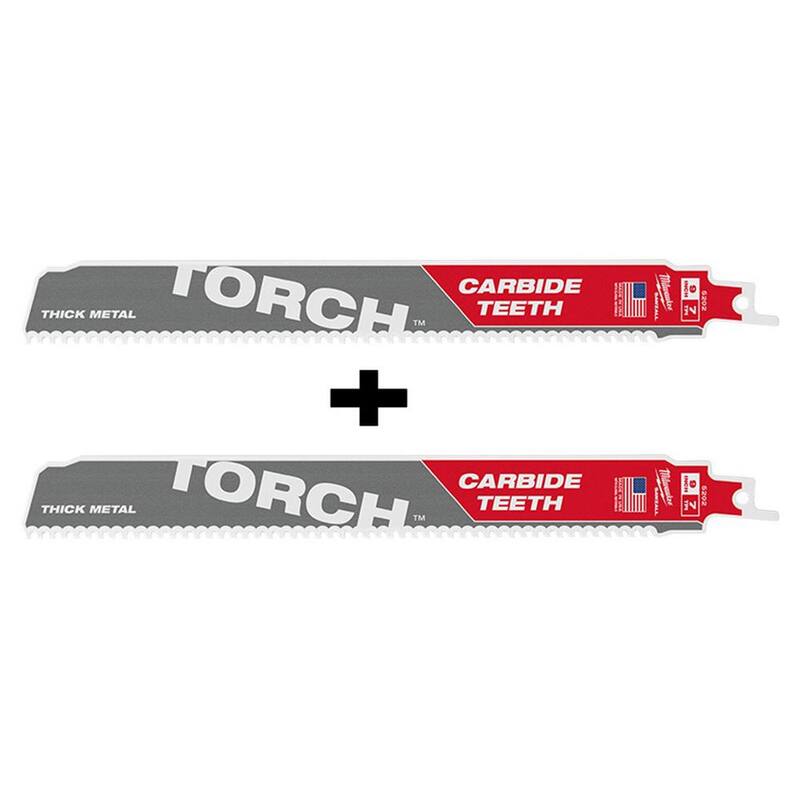 Juego de hojas de sierra reciproca bimetálicas para cortar madera/metal de Milwaukee (10 piezas) con hoja reciproca de 9 pulgadas y 7 dientes por pulgada Torch (paquete de 2) - 49-22-1110-48-00-5202-48-00-5202
