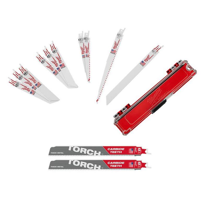 Juego de hojas de sierra reciproca bimetálicas para cortar madera/metal de Milwaukee (10 piezas) con hoja reciproca de 9 pulgadas y 7 dientes por pulgada Torch (paquete de 2) - 49-22-1110-48-00-5202-48-00-5202