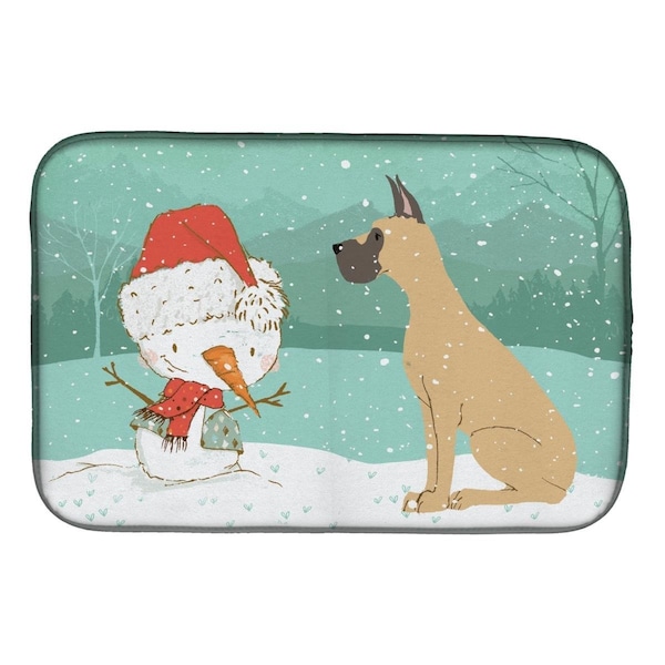 Carolines Treasures Cropped Fawn Great Dane Snowman Christmas Dish Drying Mat - CK2041DDM